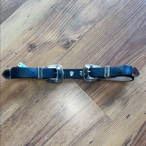 ADA Stylish Black Boho Leather Belt with Silver Buckles